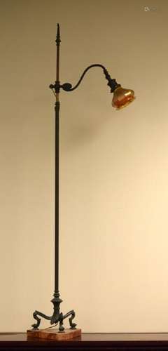 American Arts Crafts Tiffany Bronze Floor Lamp with