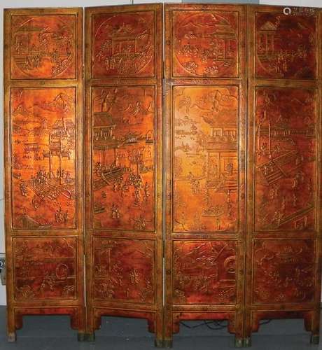 Rare Chinese 18th cen Gold Lacquered Floor Screen