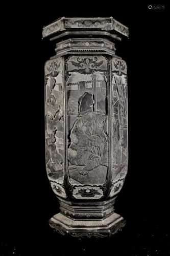 Rare Japanese Stone Vase with Samurai Scene