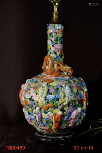 Chinese Famille Rose Porcelain Vase lamp - Lohan