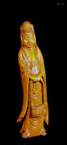 Japanese Boxwood Carving of a Standing Kuanyin