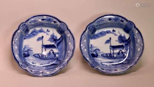 Pair 18th cen Japanese Arita Blue White Porcelain Bowls