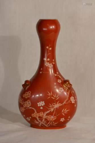 Chinese Coral Red Porcelain Wall Vase