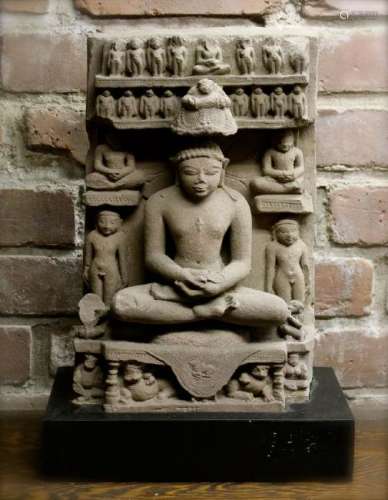 Antique Gain Sandstone Carving of Buddha Stele