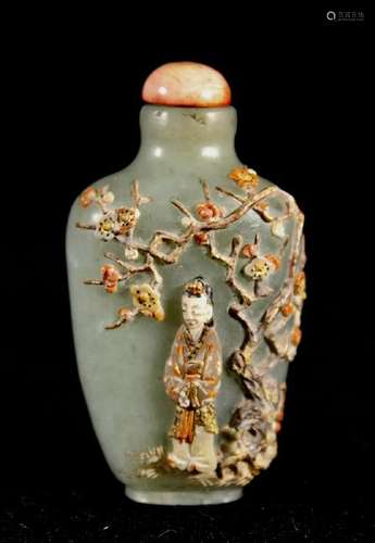 Chinese Jade Snuff Bottle with Applied Figurine