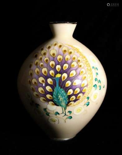 Japanese Cloisonne Vase by Tamura - Peacock