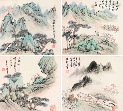 汪采白(1887-1940) 山水册页 设色 纸本册页(11 选4)