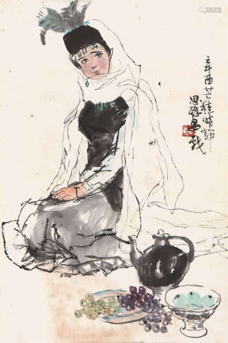 周思聪(1939-1996) 少女 设色纸本 镜片