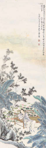 潘振镛(1852-1921) 蕉荫仕女 设色纸本 立轴
