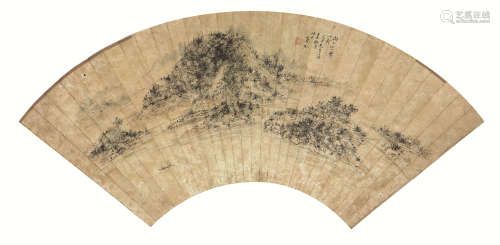 黄宾虹(1865-1955) 湖上小景 设色纸本 扇片
