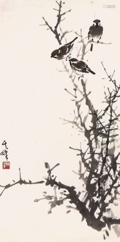 孙其峰(b.1920) 群雀图 设色纸本 镜片