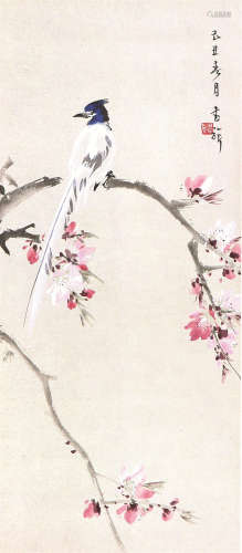 张书旂(1900-1957) 桃花小鸟 设色纸本 立轴