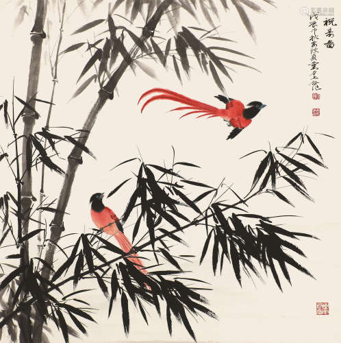 俞致贞(1915-1995) 刘力上(b.1916)祝寿图 设色纸本 镜片