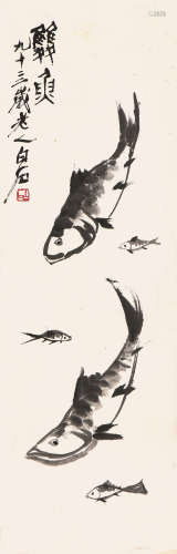 齐白石(1864-1957) 双鱼 设色纸本 镜片