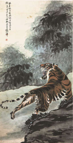 张善孖(1882-1940) 虎啸山林 设色纸本 立轴