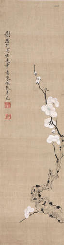 陈佩秋(b.1922)谢稚柳(1910-1997) 白梅 设色绢本 立轴
