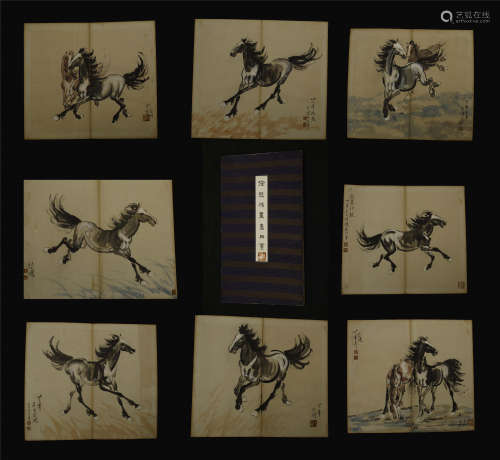 EIGHT PAGES OF CHINESE ALBUM PAINTING OF HORSE