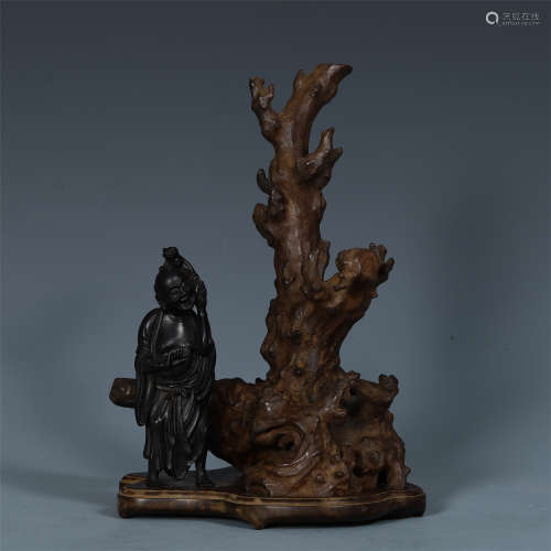 CHINESE AGALWOOD FIGURE UNDER TREE SCHOLAR'S TABLE ITEM