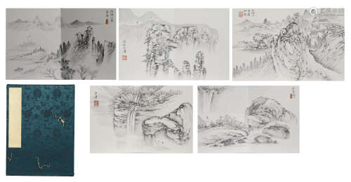 EIGHT PAGES OFCHINESE ALBUM PAINTING OF MOUNTAIN VIEWS