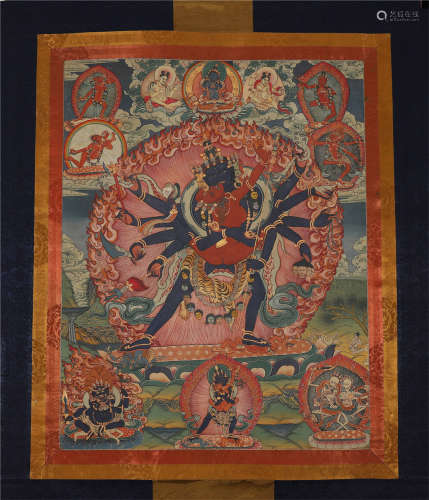 TIBETAN THANGKA OF BUDDHIST GUARDIAN