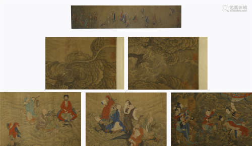 CHINESE HAND SCROLL PAINTING OF LOHAN ON OCEAN