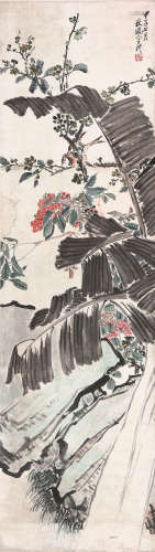 王 礼(1813-1879) 蕉荫鸣雀 设色纸本 立轴