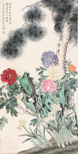 张大壮(1903-1980) 争艳 设色绢本 立轴