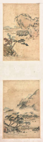 王 鑑(1598-1677) 山水双挖 设色纸本 立轴