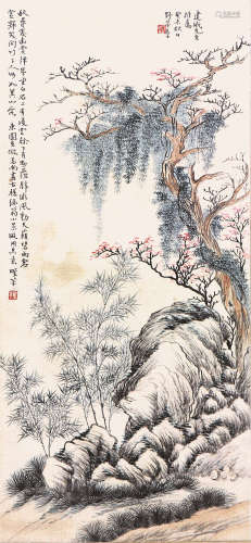 应野平(1910-1990) 三友图 设色绢本 立轴