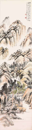 顾坤伯(1905-1970) 江寒飞瀑 设色纸本 立轴