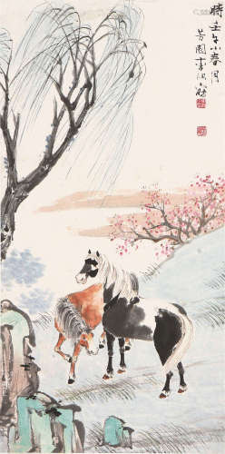李芳园(1883-1947) 双骏图 设色纸本 立轴