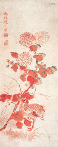 赵之谦(1829-1884) 菊禽图 设色纸本 立轴
