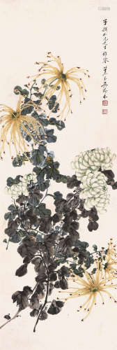 吴树本(1869-1938) 秋菊 设色纸本 立轴