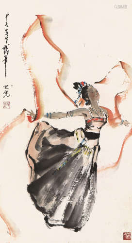 杨之光(1930-2016) 舞红稠 设色纸本 立轴