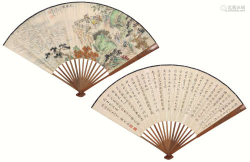 吴嘉猷(?-1893) 黄思永(1842-1914) 五老图·书法 设色 纸本成扇