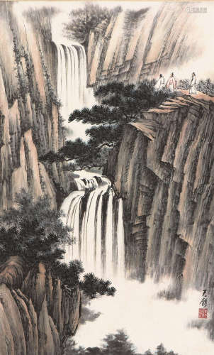 黄君璧(1898-1991) 观瀑图 设色纸本 立轴