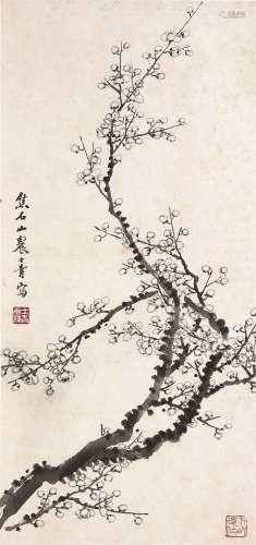 丁士青(1900-1976) 梅花 设色纸本 立轴