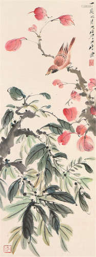 唐 云(1910-1993) 红叶鸣翠 设色纸本 立轴
