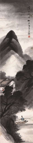 吴石仙(1845-1916) 溪山烟雨 设色纸本 立轴