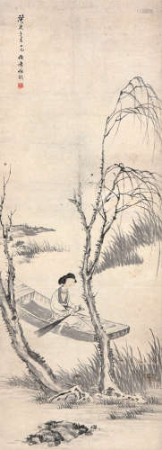 任伯年(1840-1895) 泛舟图 设色纸本 立轴