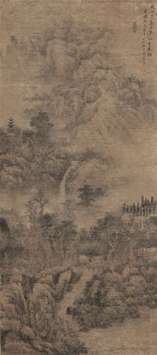 米万钟(1570-1628) 秋山寒烟 设色纸本 立轴