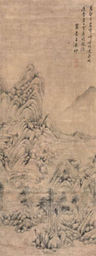 王原祁(1642-1715) 万壑千岩 设色 绫本立轴