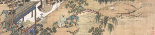允 禧(1711-1758) 观鹤图 设色绢本 横轴