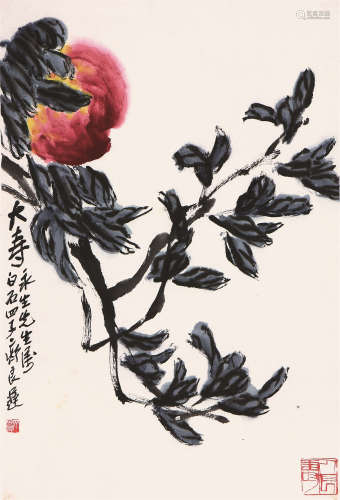 齐良迟(1921-2003) 大寿 设色纸本 镜片