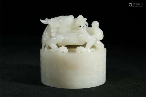 Superb carved white jade seal