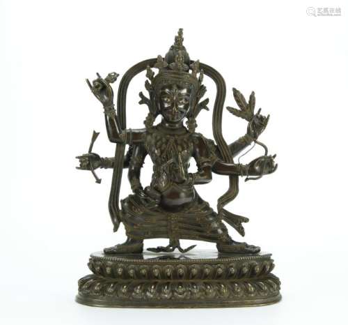 19/20th C. bronze six arms Guanying figure