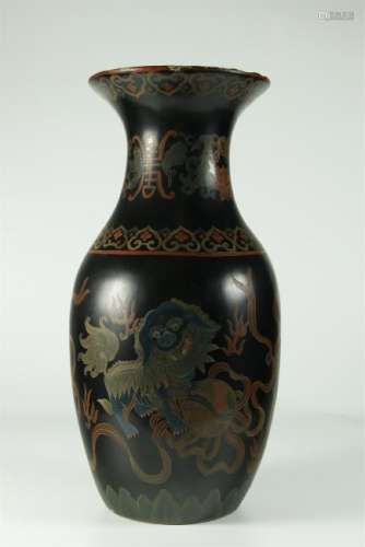 18/19th C. black lacquer painted large vase
