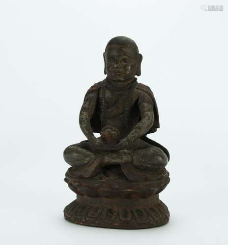 18/19th C. hardwood carved/painted Guru figure, Tibet