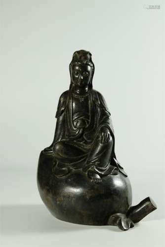 Qing dynasty silver wire inlaid bronze Guanying figure