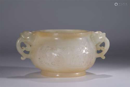 Superb celadon jade carved censer